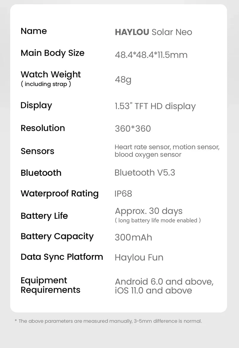HAYLOU Solar Neo Smart Watch 1.53-Zoll-HD-Display Bluetooth-Anruf 24-Stunden-Gesundheitsüberwachung Smartwatches Herren Damen Smart Sport Watch
