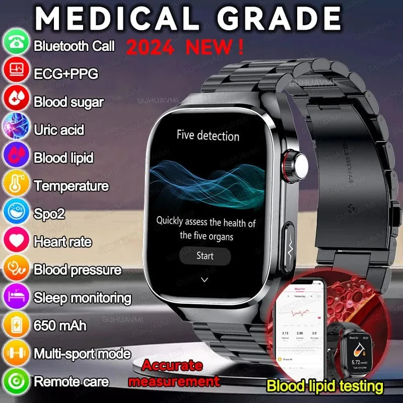 2024 Neue Harnsäure-Blutfett-Smartwatch, EKG, Blutzucker, Herzfrequenz, Blutdruck, Gesundheitsüberwachung, Smart Watch für HUAWEI IOS