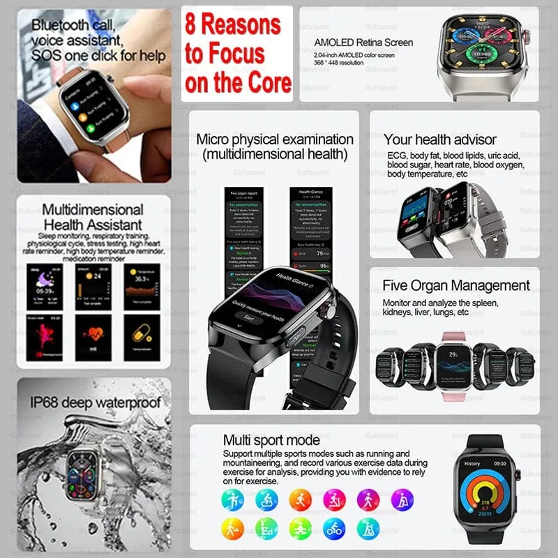 2024 Neue Harnsäure-Blutfett-Smartwatch, EKG, Blutzucker, Herzfrequenz, Blutdruck, Gesundheitsüberwachung, Smart Watch für HUAWEI IOS