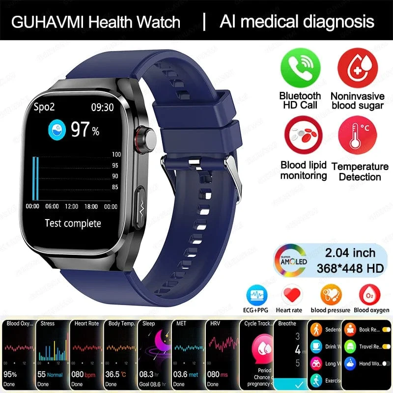 2024 Neue Harnsäure-Blutfett-Smartwatch, EKG, Blutzucker, Herzfrequenz, Blutdruck, Gesundheitsüberwachung, Smart Watch für HUAWEI IOS