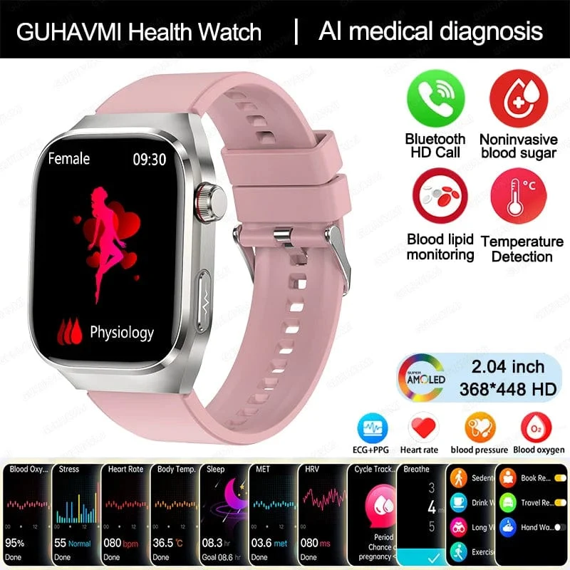 2024 Neue Harnsäure-Blutfett-Smartwatch, EKG, Blutzucker, Herzfrequenz, Blutdruck, Gesundheitsüberwachung, Smart Watch für HUAWEI IOS