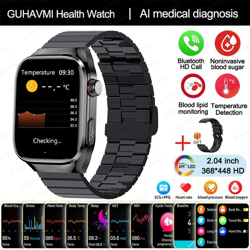 2024 Neue Harnsäure-Blutfett-Smartwatch, EKG, Blutzucker, Herzfrequenz, Blutdruck, Gesundheitsüberwachung, Smart Watch für HUAWEI IOS