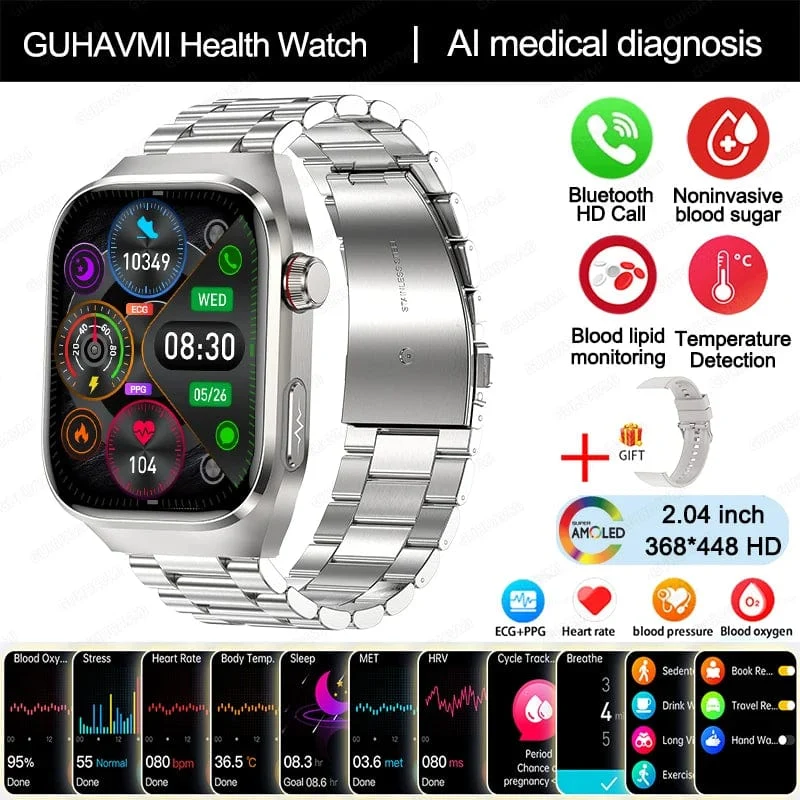 2024 Neue Harnsäure-Blutfett-Smartwatch, EKG, Blutzucker, Herzfrequenz, Blutdruck, Gesundheitsüberwachung, Smart Watch für HUAWEI IOS