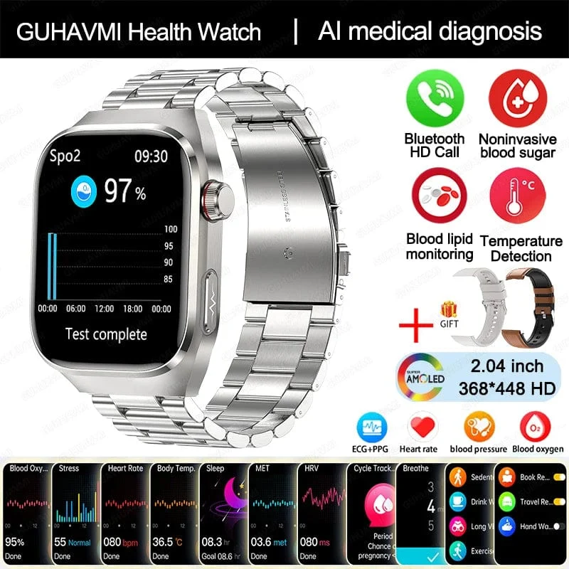 2024 Neue Harnsäure-Blutfett-Smartwatch, EKG, Blutzucker, Herzfrequenz, Blutdruck, Gesundheitsüberwachung, Smart Watch für HUAWEI IOS