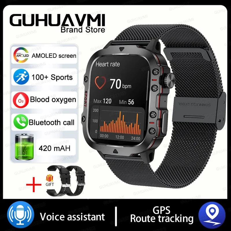 2024 Neu für Xiaomi Militär-Smartwatch für Männer IP68 5ATM Outdoor-Sport-Fitness-Tracker 24-Stunden-Gesundheitsmonitor 1.96 Zoll Smartwatches
