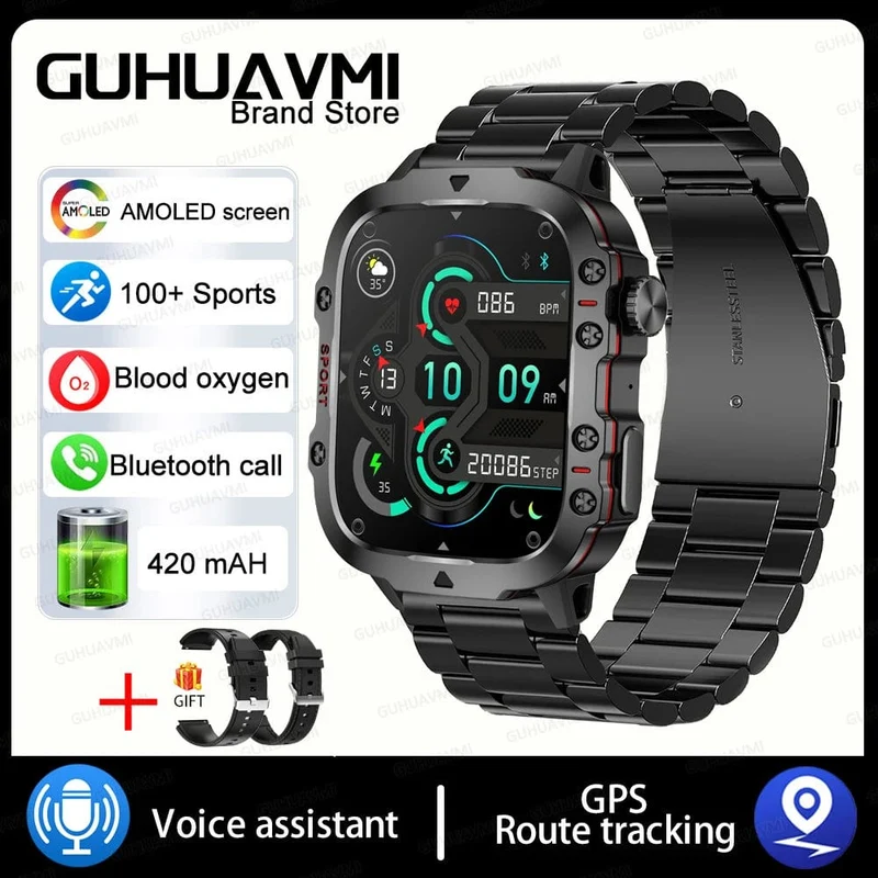 2024 Neu für Xiaomi Militär-Smartwatch für Männer IP68 5ATM Outdoor-Sport-Fitness-Tracker 24-Stunden-Gesundheitsmonitor 1.96 Zoll Smartwatches