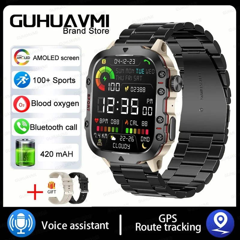 2024 Neu für Xiaomi Militär-Smartwatch für Männer IP68 5ATM Outdoor-Sport-Fitness-Tracker 24-Stunden-Gesundheitsmonitor 1.96 Zoll Smartwatches