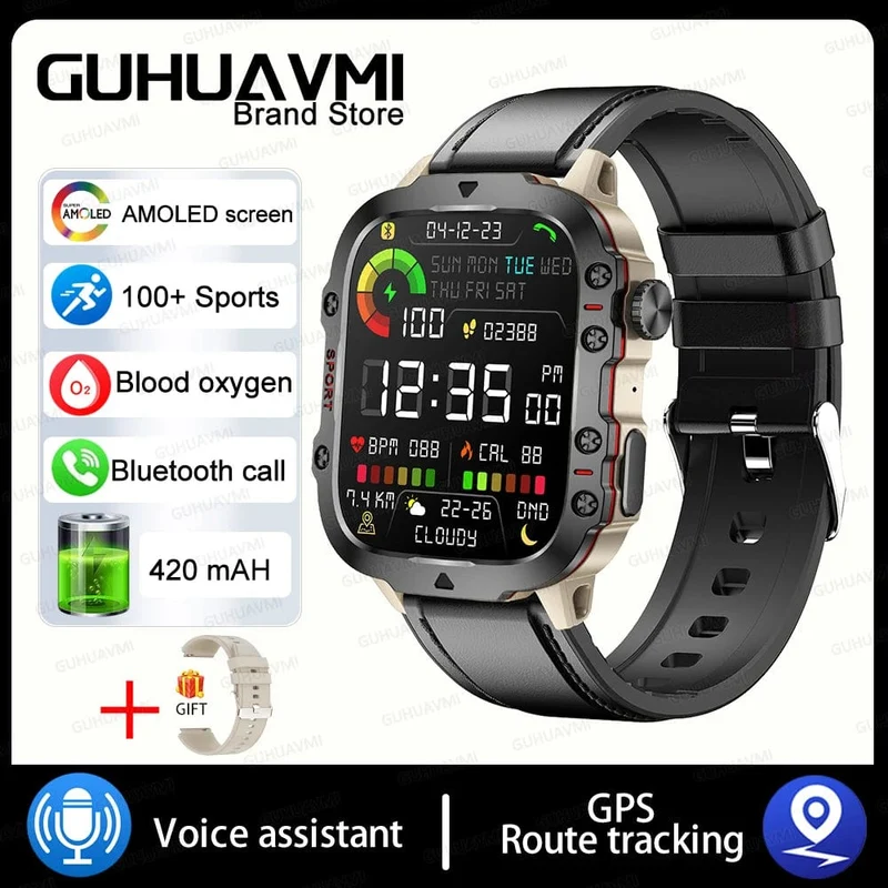 2024 Neu für Xiaomi Militär-Smartwatch für Männer IP68 5ATM Outdoor-Sport-Fitness-Tracker 24-Stunden-Gesundheitsmonitor 1.96 Zoll Smartwatches