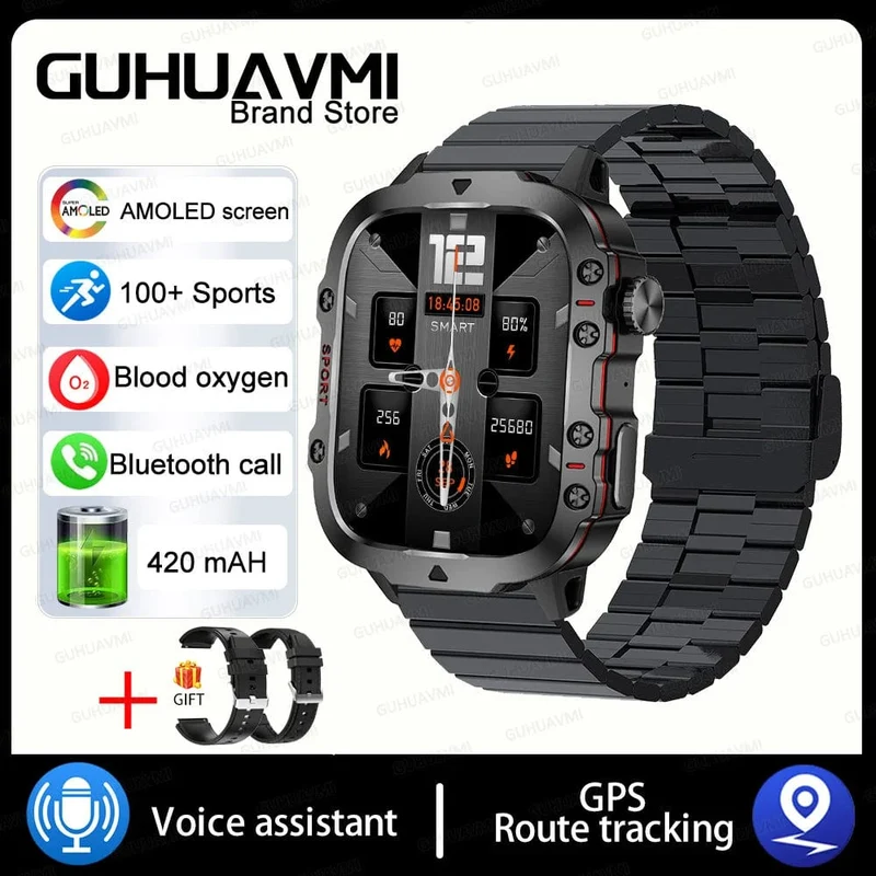 2024 Neu für Xiaomi Militär-Smartwatch für Männer IP68 5ATM Outdoor-Sport-Fitness-Tracker 24-Stunden-Gesundheitsmonitor 1.96 Zoll Smartwatches