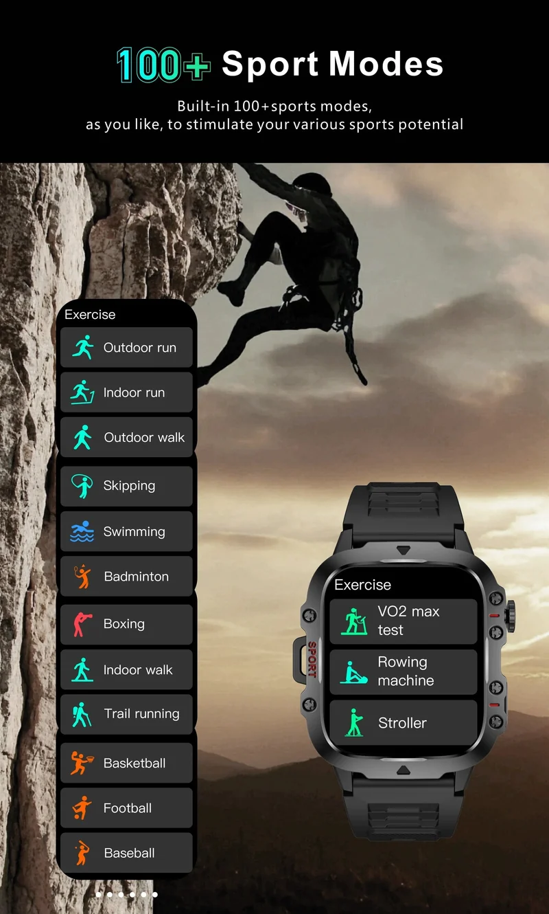 2024 Neu für Xiaomi Militär-Smartwatch für Männer IP68 5ATM Outdoor-Sport-Fitness-Tracker 24-Stunden-Gesundheitsmonitor 1.96 Zoll Smartwatches
