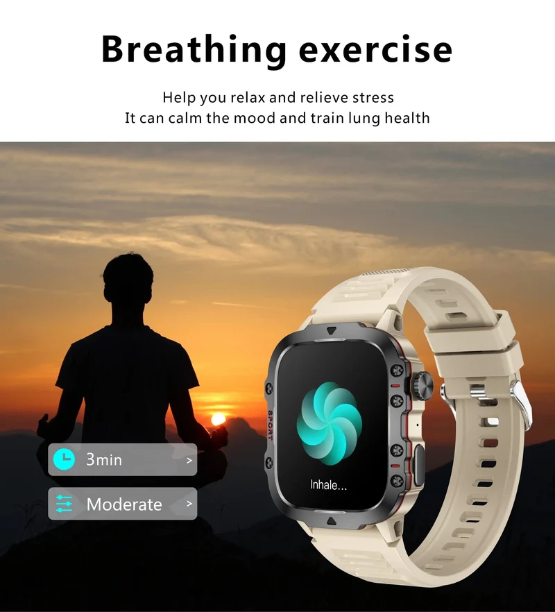 2024 Neu für Xiaomi Militär-Smartwatch für Männer IP68 5ATM Outdoor-Sport-Fitness-Tracker 24-Stunden-Gesundheitsmonitor 1.96 Zoll Smartwatches