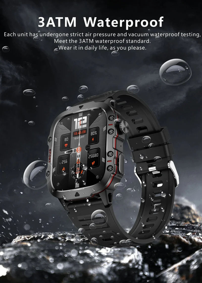 2024 Neu für Xiaomi Militär-Smartwatch für Männer IP68 5ATM Outdoor-Sport-Fitness-Tracker 24-Stunden-Gesundheitsmonitor 1.96 Zoll Smartwatches