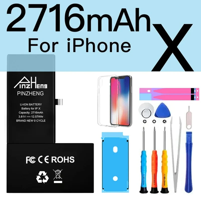 PINZHENG-Akku für iPhone X XR XS 11 12 13 Mini Max Pro Promax, echte Ersatzbatterie mit hoher Kapazität, Garantie ein Jahr