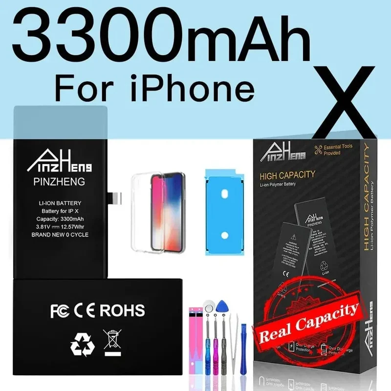 PINZHENG-Akku für iPhone X XR XS 11 12 13 Mini Max Pro Promax, echte Ersatzbatterie mit hoher Kapazität, Garantie ein Jahr