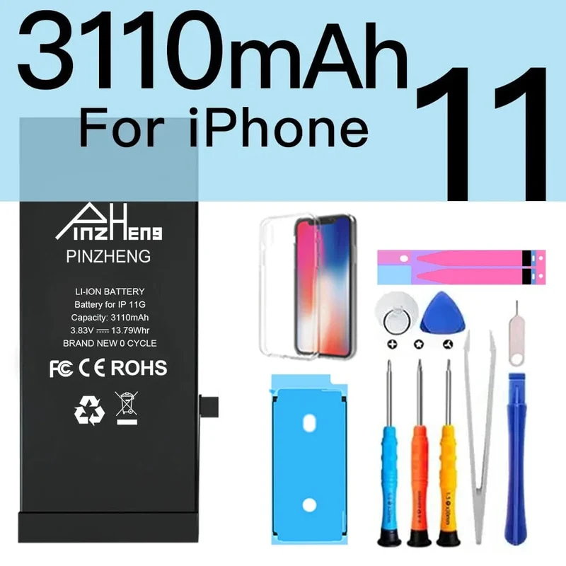 PINZHENG-Akku für iPhone X XR XS 11 12 13 Mini Max Pro Promax, echte Ersatzbatterie mit hoher Kapazität, Garantie ein Jahr