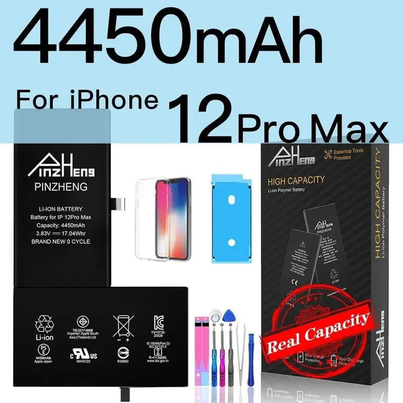 PINZHENG-Akku für iPhone X XR XS 11 12 13 Mini Max Pro Promax, echte Ersatzbatterie mit hoher Kapazität, Garantie ein Jahr
