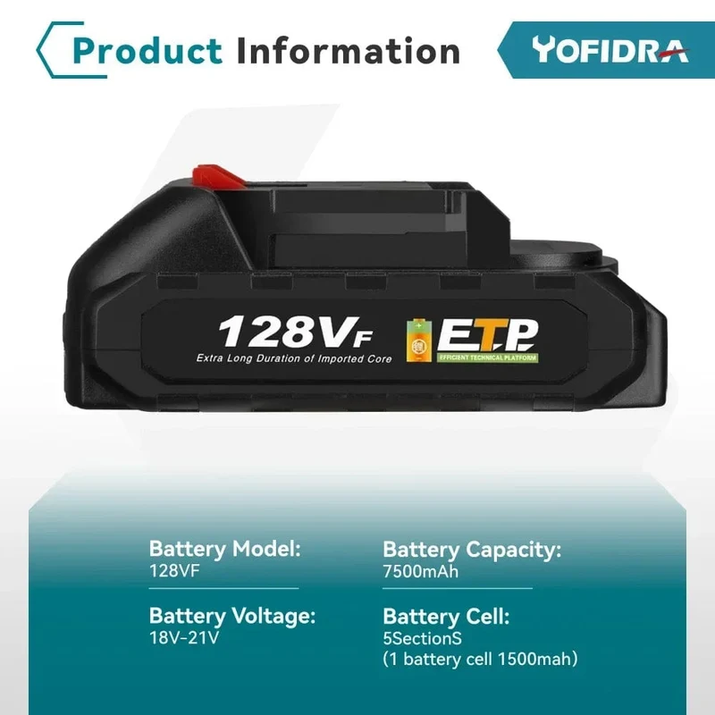 20-V-Lithium-Akku mit EU-Stecker, 388 VF 15000 mAh, 928 VF 22500 mAh, Akku-Kapazitätsanzeige, für elektrische Kettensägen