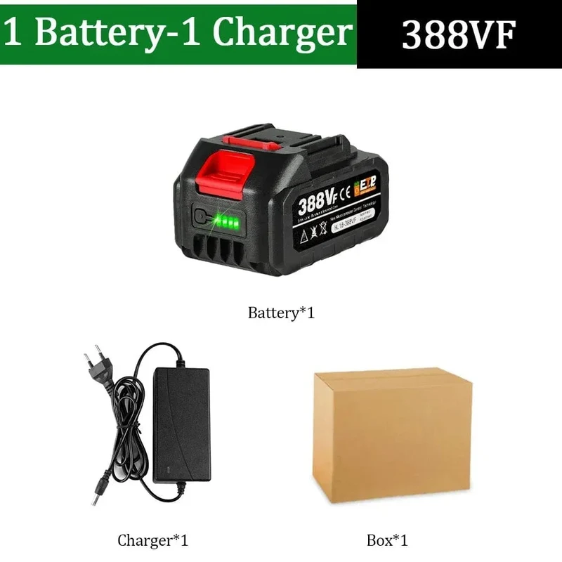 20-V-Lithium-Akku mit EU-Stecker, 388 VF 15000 mAh, 928 VF 22500 mAh, Akku-Kapazitätsanzeige, für elektrische Kettensägen