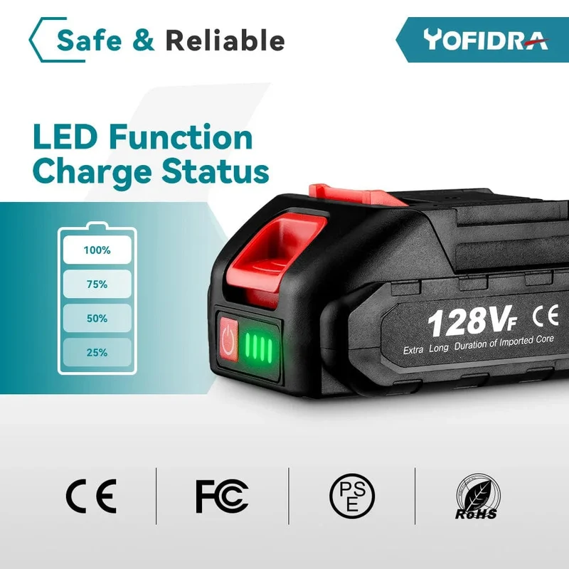 20-V-Lithium-Akku mit EU-Stecker, 388 VF 15000 mAh, 928 VF 22500 mAh, Akku-Kapazitätsanzeige, für elektrische Kettensägen