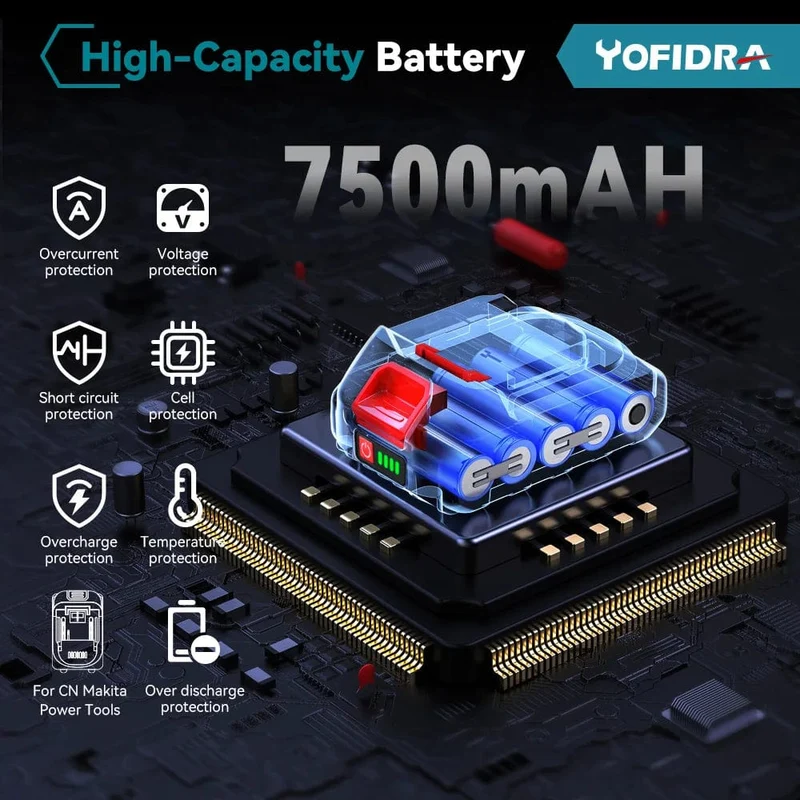 20-V-Lithium-Akku mit EU-Stecker, 388 VF 15000 mAh, 928 VF 22500 mAh, Akku-Kapazitätsanzeige, für elektrische Kettensägen