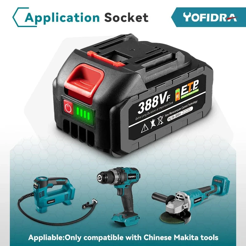 20-V-Lithium-Akku mit EU-Stecker, 388 VF 15000 mAh, 928 VF 22500 mAh, Akku-Kapazitätsanzeige, für elektrische Kettensägen