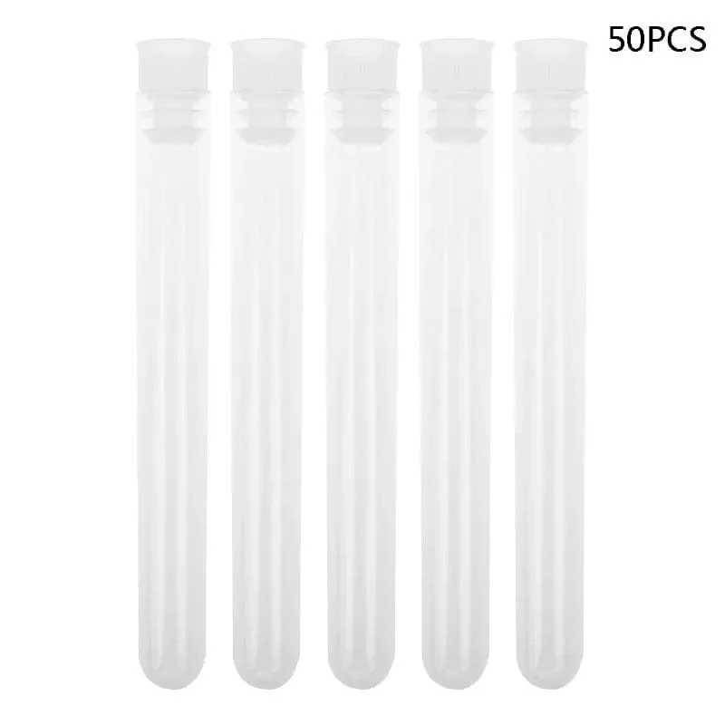 50 Teile/paket 12x100mm Transparent Labor Klar Kunststoff Reagenzgläser Fläschchen Mit Push-Cap Schule Labor Liefert
