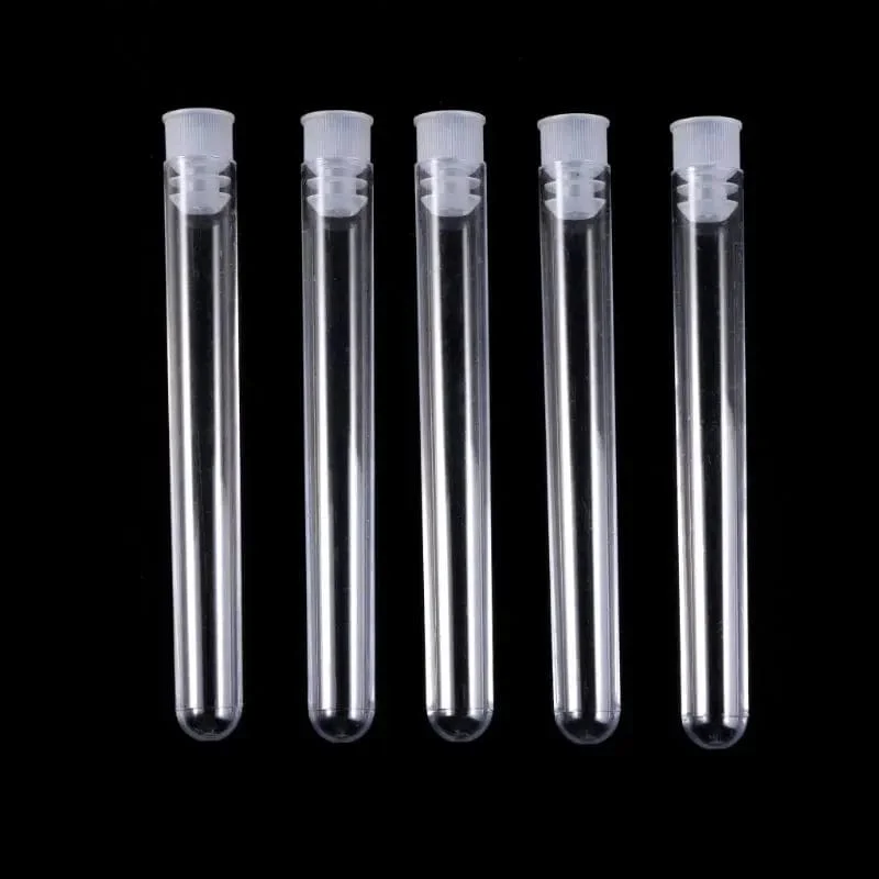 50 Teile/paket 12x100mm Transparent Labor Klar Kunststoff Reagenzgläser Fläschchen Mit Push-Cap Schule Labor Liefert