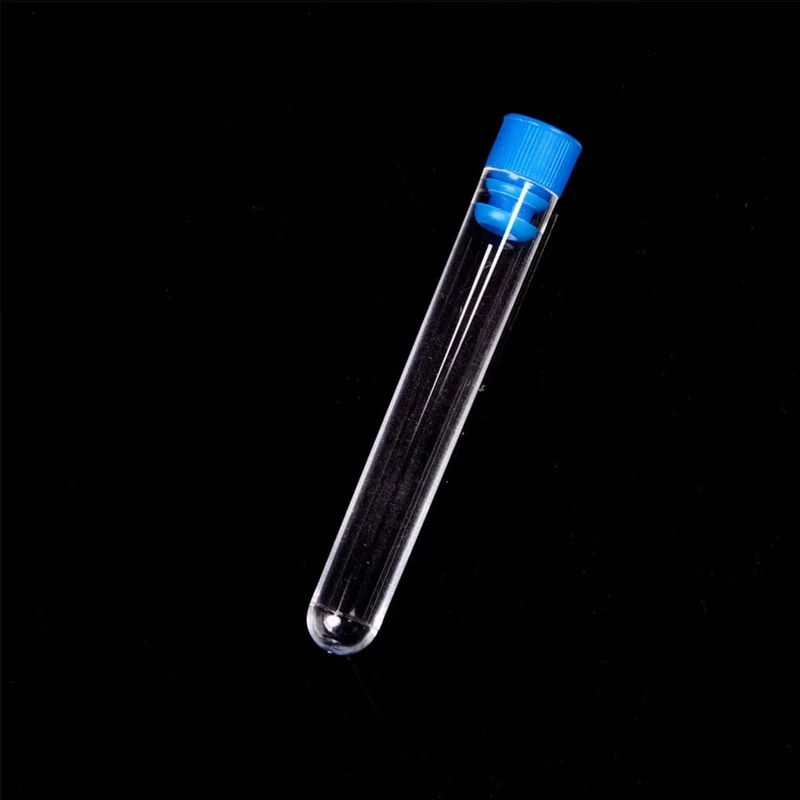10 STÜCKE 12x75mm Labor Klar Kunststoff Reagenzglas Rundboden Röhrchen Fläschchen mit Kappe Büro Labor Experiment liefert