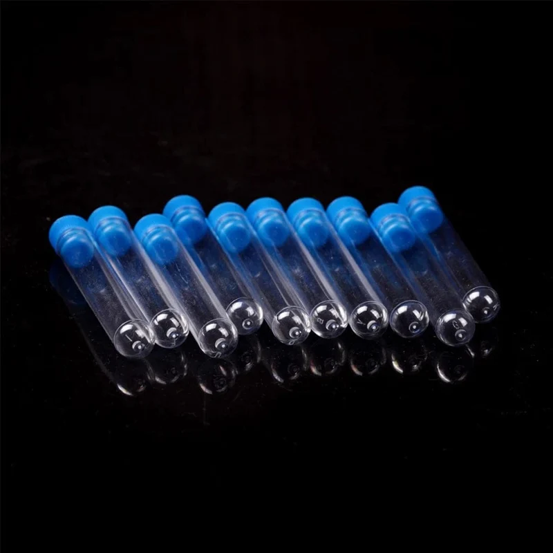 10 STÜCKE 12x75mm Labor Klar Kunststoff Reagenzglas Rundboden Röhrchen Fläschchen mit Kappe Büro Labor Experiment liefert