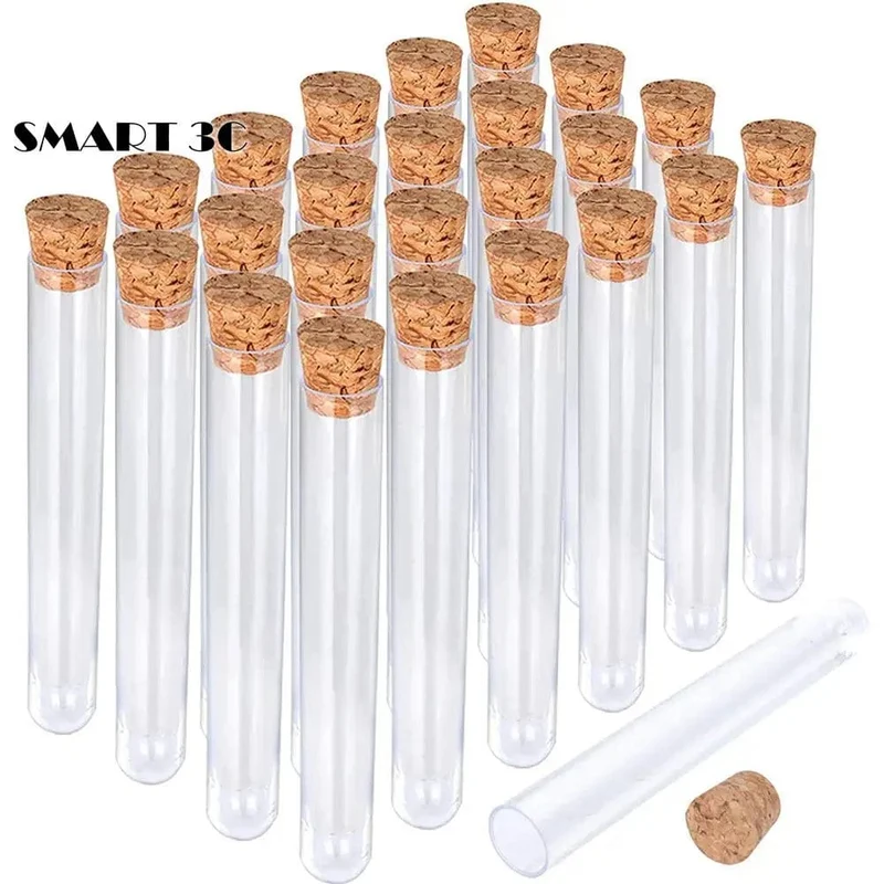 20 Stück 12 x 100 mm transparente Reagenzgläser aus klarem Kunststoff für Labor mit Korkenkappen, Laborbedarf für die Schule, Geschenkröhrchen für Hochzeiten