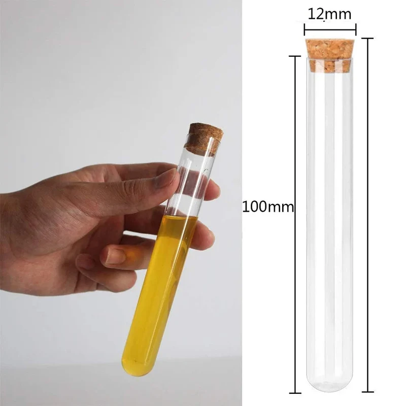 20 Stück 12 x 100 mm transparente Reagenzgläser aus klarem Kunststoff für Labor mit Korkenkappen, Laborbedarf für die Schule, Geschenkröhrchen für Hochzeiten