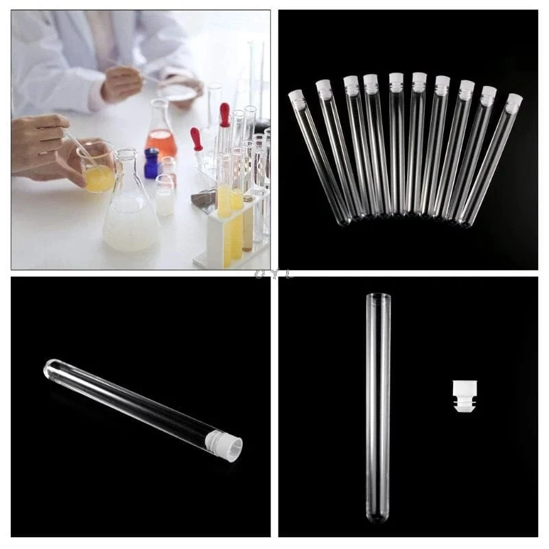 10 Stücke Kunststoff Reagenzgläser Labor Test Werkzeug Mit Schraubverschluss Transparent 15*150mm