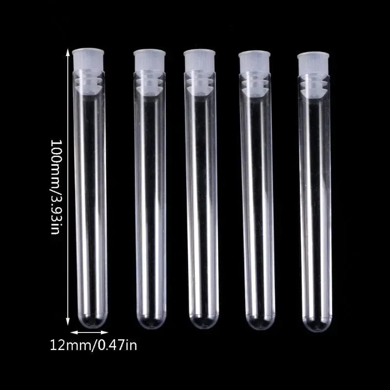 50 Teile/paket 12x100mm Transparent Labor Klar Kunststoff Reagenzgläser Fläschchen Mit Push-Cap Schule Labor Liefert