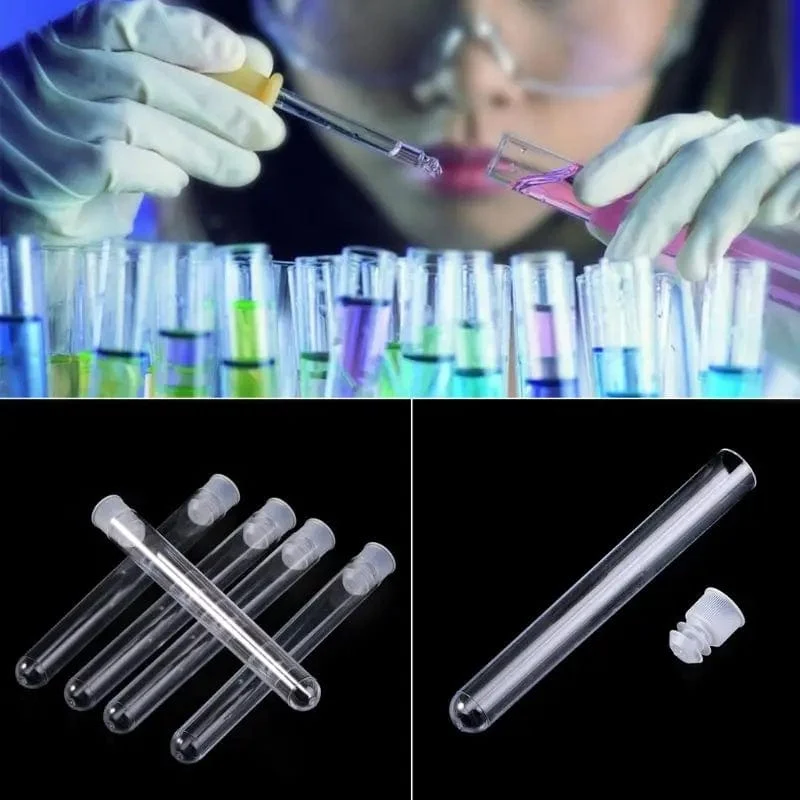 50 Teile/paket 12x100mm Transparent Labor Klar Kunststoff Reagenzgläser Fläschchen Mit Push-Cap Schule Labor Liefert
