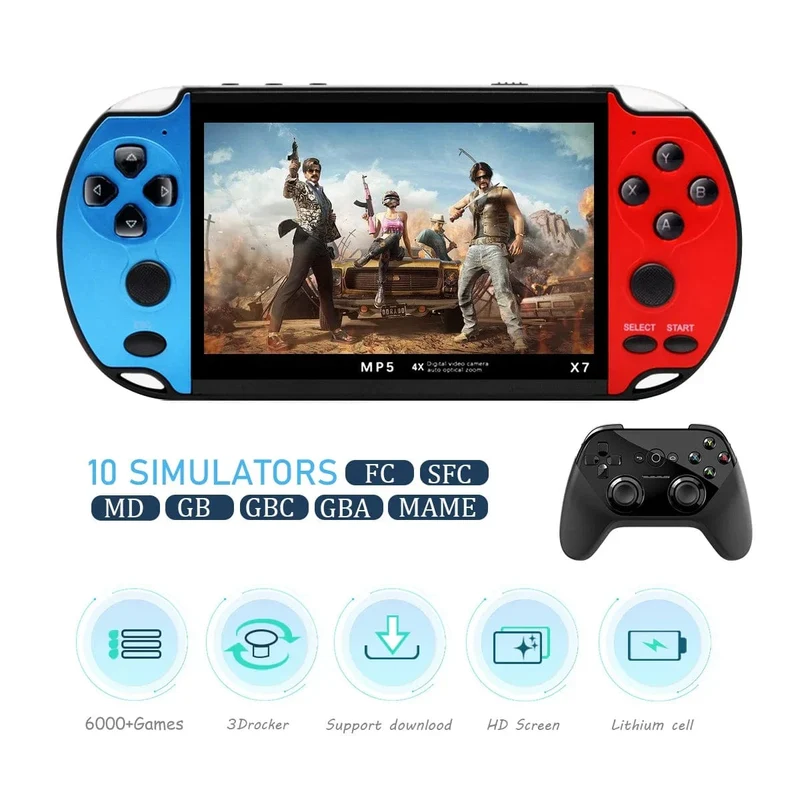 GAMINJA X7 4.3-Zoll-Handheld-Spielkonsole IPS-Bildschirm Video Game Player HD-Spielkonsole Eingebaute 10000 Spiele für GBA GBC NES GBC