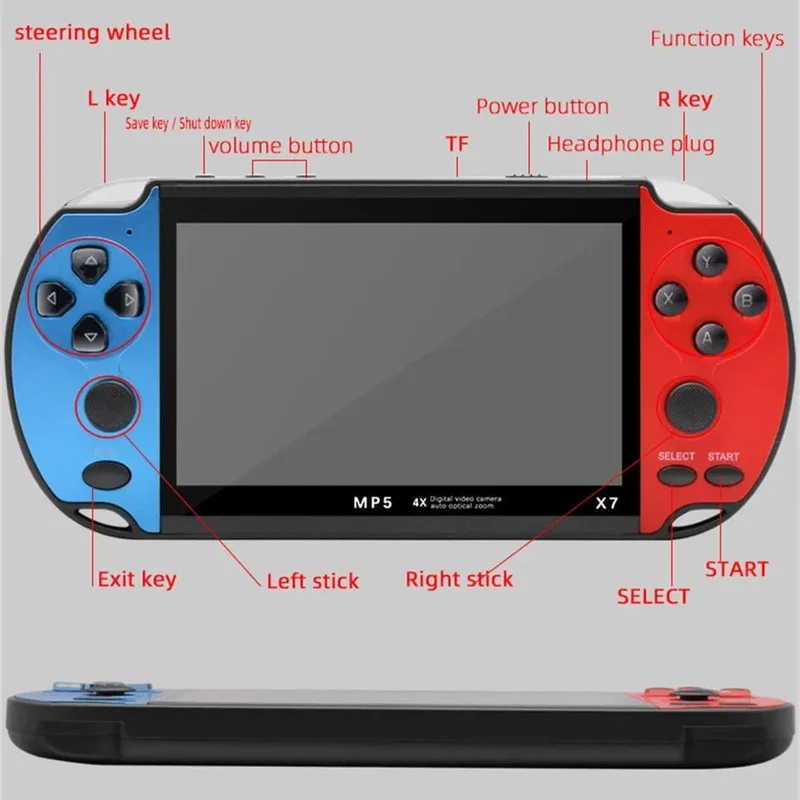 GAMINJA X7 4.3-Zoll-Handheld-Spielkonsole IPS-Bildschirm Video Game Player HD-Spielkonsole Eingebaute 10000 Spiele für GBA GBC NES GBC