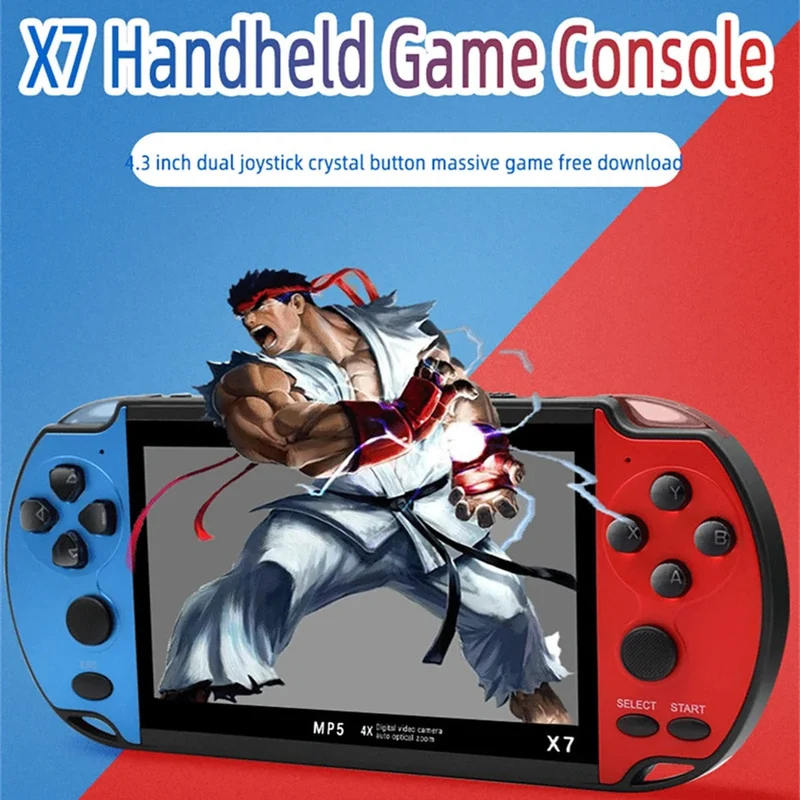 GAMINJA X7 4.3-Zoll-Handheld-Spielkonsole IPS-Bildschirm Video Game Player HD-Spielkonsole Eingebaute 10000 Spiele für GBA GBC NES GBC