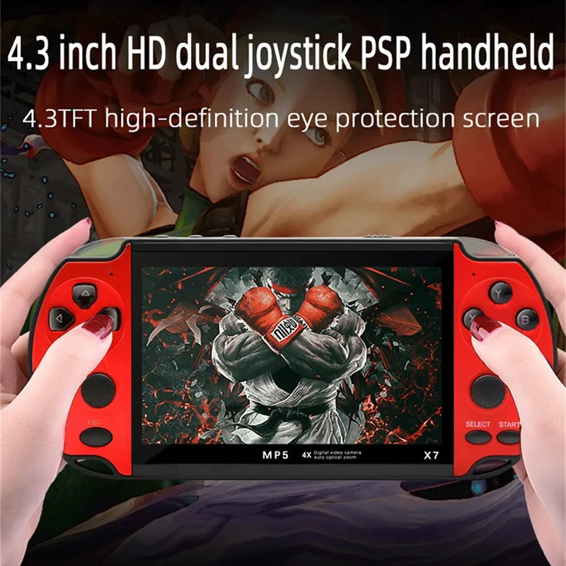 GAMINJA X7 4.3-Zoll-Handheld-Spielkonsole IPS-Bildschirm Video Game Player HD-Spielkonsole Eingebaute 10000 Spiele für GBA GBC NES GBC