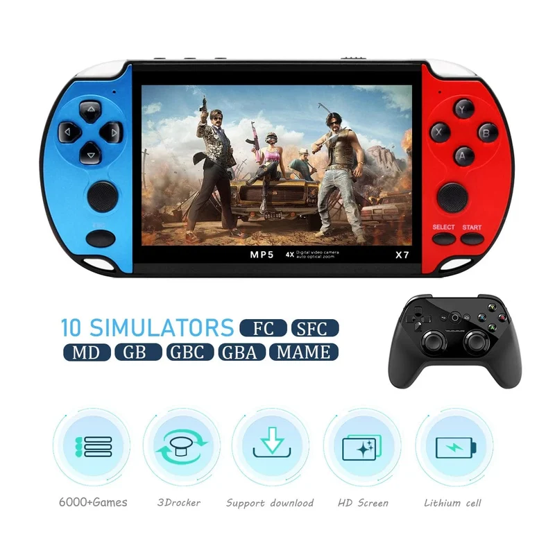 GAMINJA X7 4.3-Zoll-Handheld-Spielkonsole IPS-Bildschirm Video Game Player HD-Spielkonsole Eingebaute 10000 Spiele für GBA GBC NES GBC