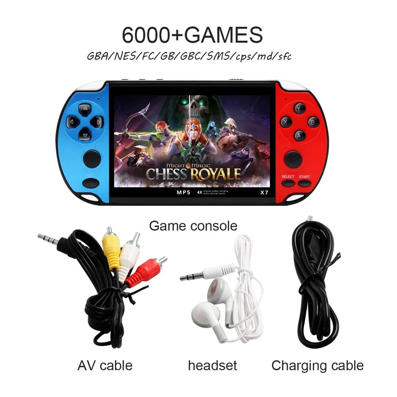 GAMINJA X7 4.3-Zoll-Handheld-Spielkonsole IPS-Bildschirm Video Game Player HD-Spielkonsole Eingebaute 10000 Spiele für GBA GBC NES GBC