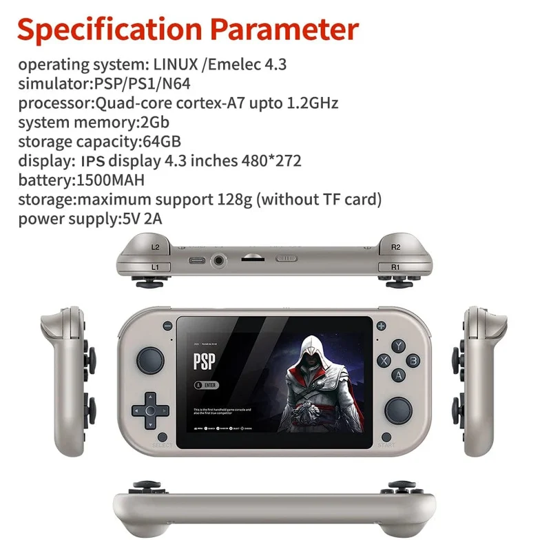 BOYHOM M17 Retro-Handheld-Videospielkonsole, Open Source-Linux-System, 4.3-Zoll-IPS-Bildschirm, tragbarer Pocket-Videoplayer für PSP