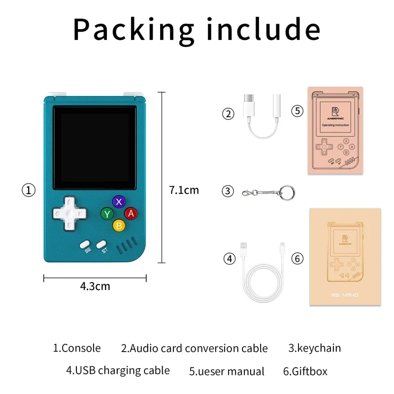 ANBERNIC RG Nano Retro-Handheld-Spielkonsole RGNano Tragbare Mini-Aluminiumlegierung 1.54-Zoll-IPS-Bildschirm 64G 5400 Spiele Hi-Fi-Lautsprecher