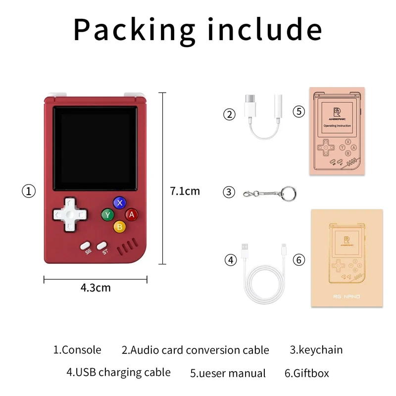 ANBERNIC RG Nano Retro-Handheld-Spielkonsole RGNano Tragbare Mini-Aluminiumlegierung 1.54-Zoll-IPS-Bildschirm 64G 5400 Spiele Hi-Fi-Lautsprecher