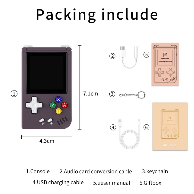 ANBERNIC RG Nano Retro-Handheld-Spielkonsole RGNano Tragbare Mini-Aluminiumlegierung 1.54-Zoll-IPS-Bildschirm 64G 5400 Spiele Hi-Fi-Lautsprecher