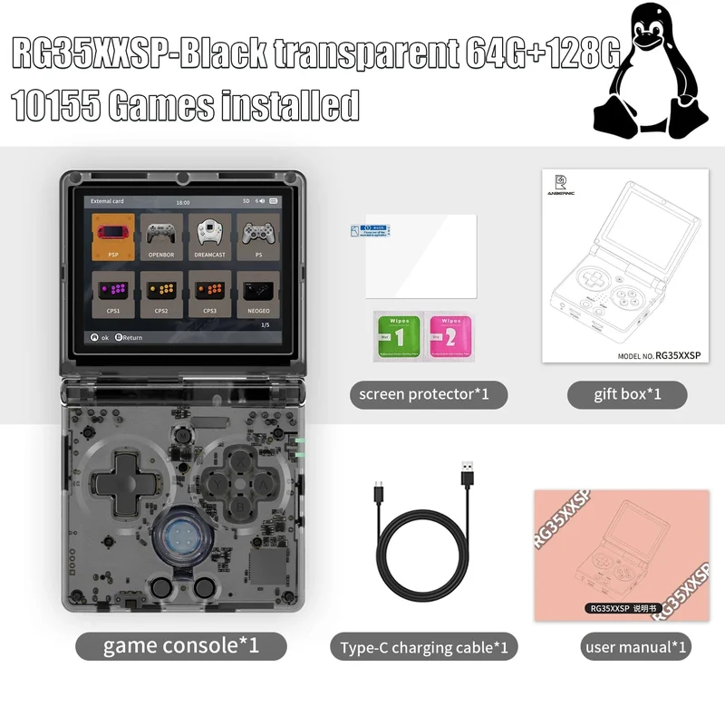 ANBERNIC RG35XXSP 3.5'' IPS Bildschirm Flip Handheld Konsole Linux System HDMI-kompatibel TV Ausgang 64G 5500 Spiele Pre-installiert