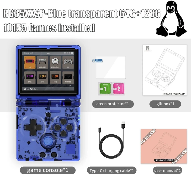 ANBERNIC RG35XXSP 3.5'' IPS Bildschirm Flip Handheld Konsole Linux System HDMI-kompatibel TV Ausgang 64G 5500 Spiele Pre-installiert