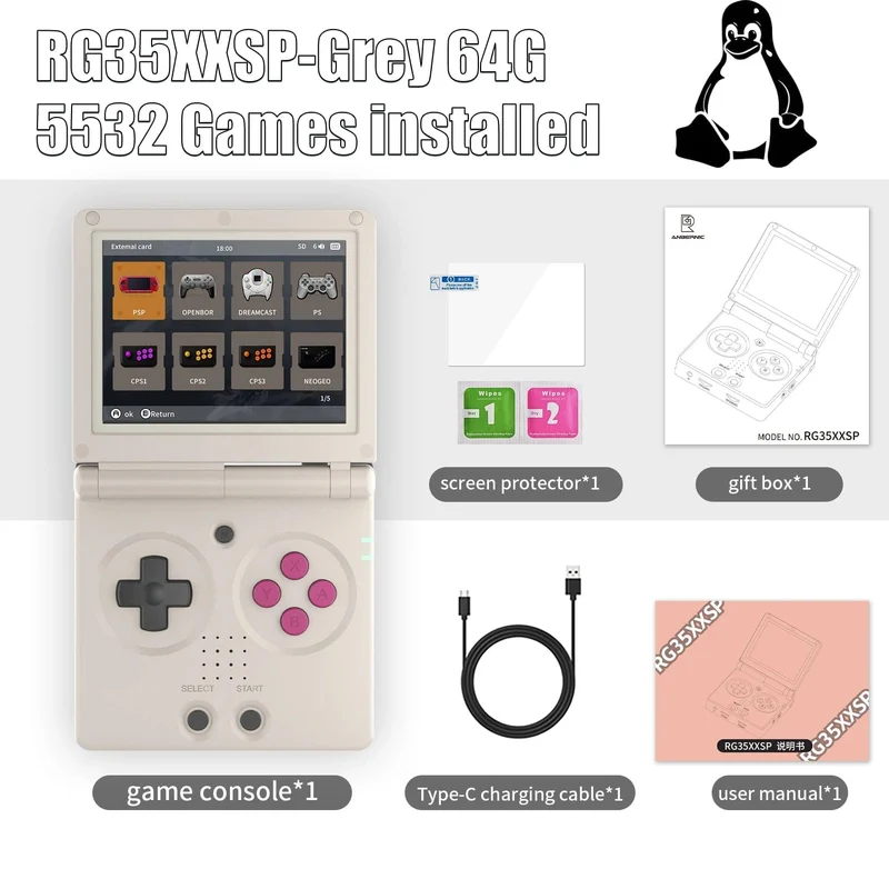 ANBERNIC RG35XXSP 3.5'' IPS Bildschirm Flip Handheld Konsole Linux System HDMI-kompatibel TV Ausgang 64G 5500 Spiele Pre-installiert