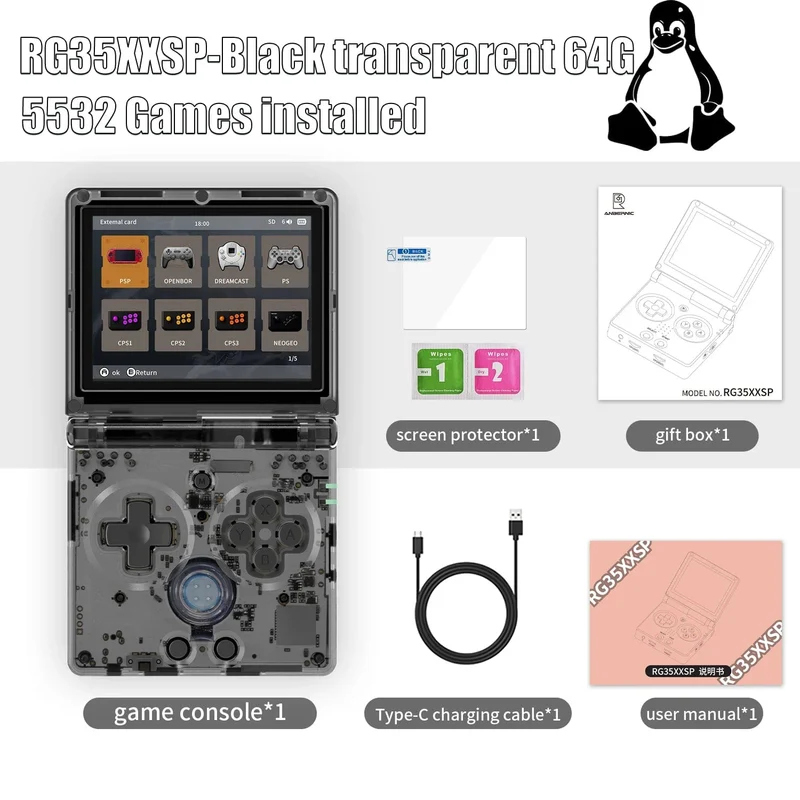ANBERNIC RG35XXSP 3.5'' IPS Bildschirm Flip Handheld Konsole Linux System HDMI-kompatibel TV Ausgang 64G 5500 Spiele Pre-installiert