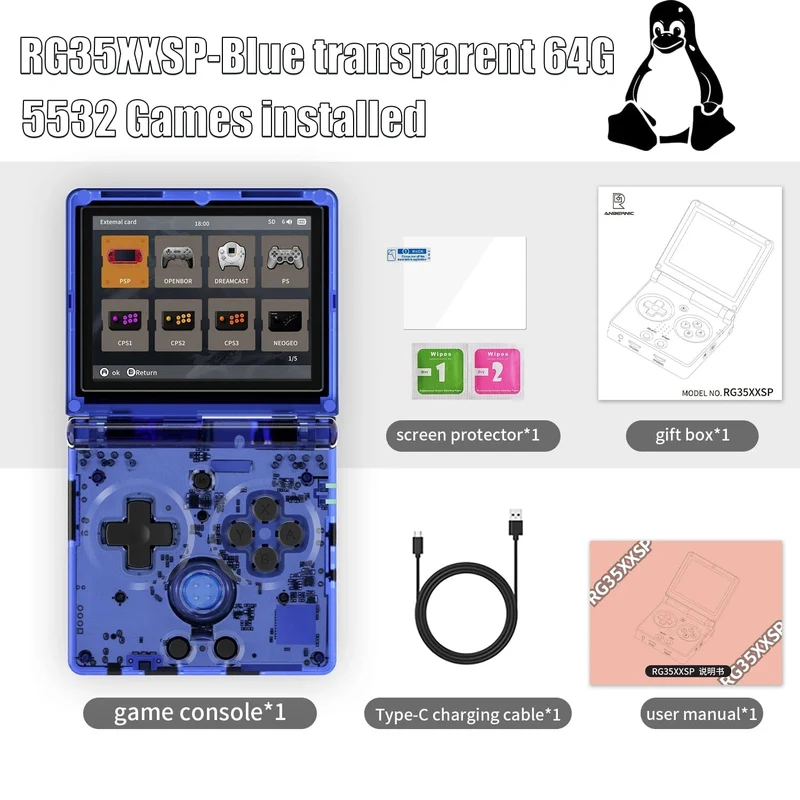 ANBERNIC RG35XXSP 3.5'' IPS Bildschirm Flip Handheld Konsole Linux System HDMI-kompatibel TV Ausgang 64G 5500 Spiele Pre-installiert