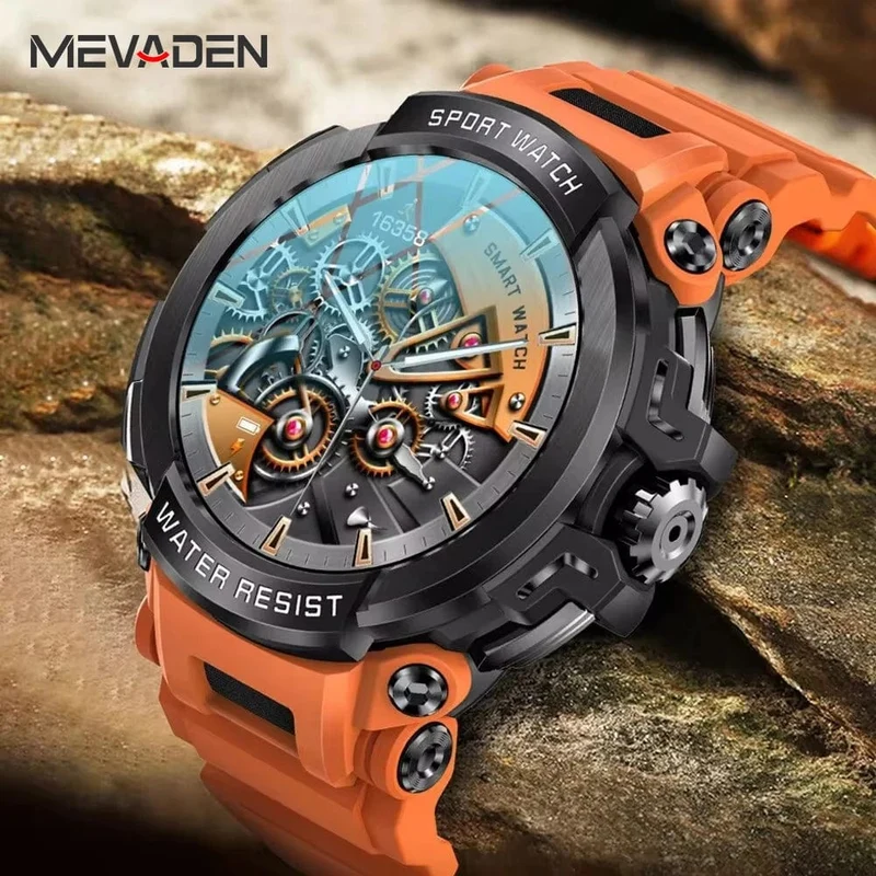 MEVADEN 1.5 Zoll Bluetooth-Anruf GPS-Smartwatch für Männer, 120+ Sportarten, Fitness-Tracker, Gesundheitsmonitor, Smartwatch für Android IOS, 600 mAh, T90